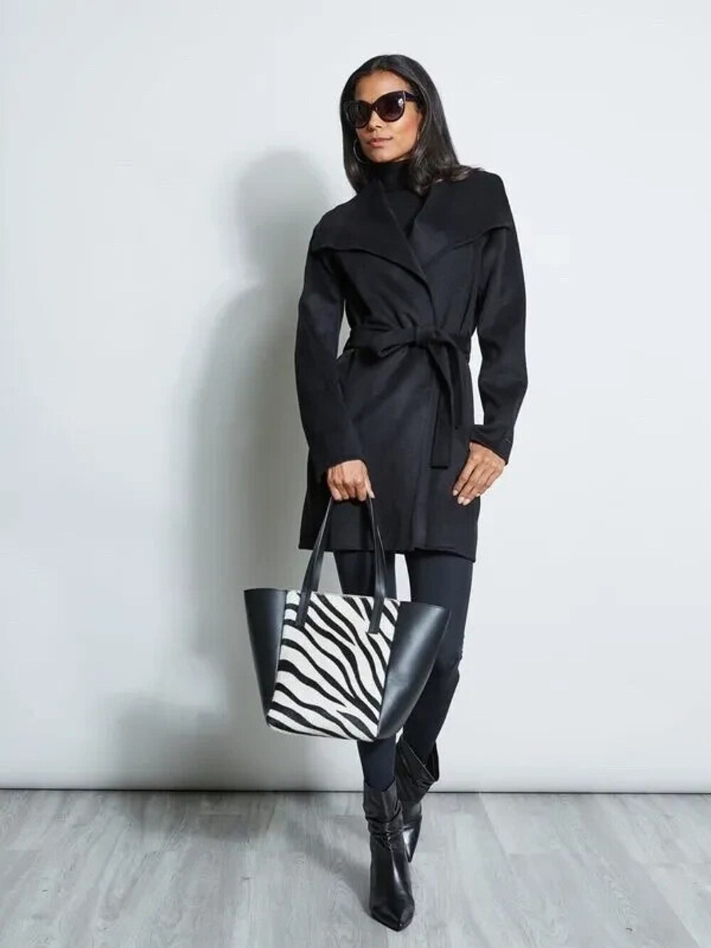 Tahari Wrap Coat Women's Small Tie Belt Trench Jacket Black Water Resistant $380